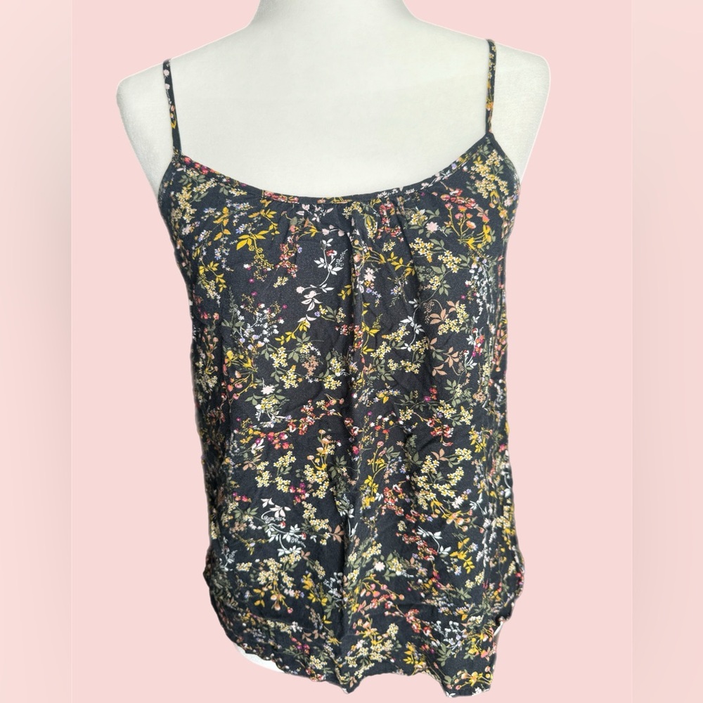 Merona‎ Floral Patterned Black Tank Top Size XS